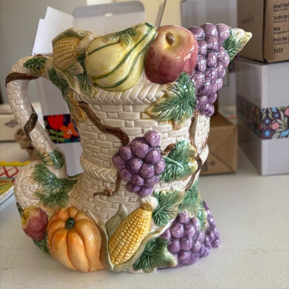 THANKSGIVING Vintage OCI Bounty Pitcher w/handle Cornucopia 1993 Horn of Plenty - Picture 1 of 4